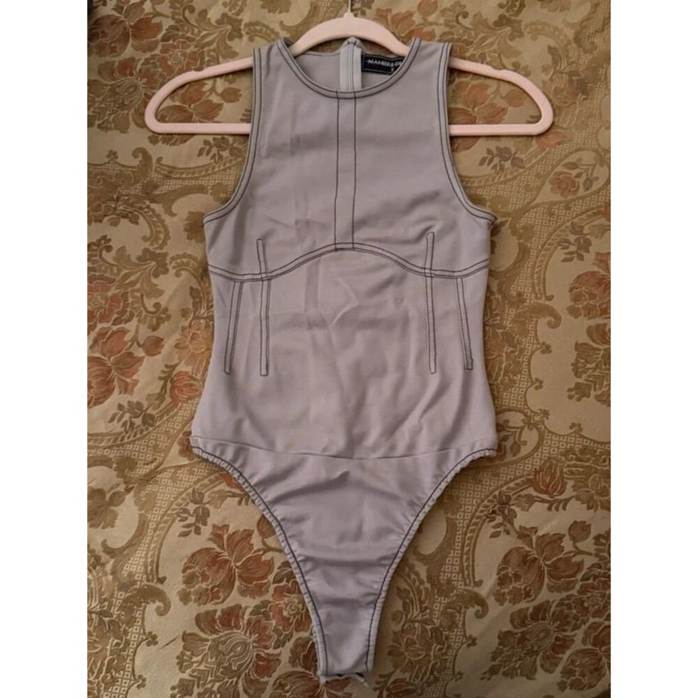 Manière De Voir Grey Contrast Corset Racer Bodysuit
